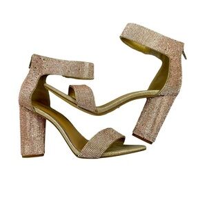 Gianni Bini Dericka Rhinestone Ankle Strap Block Heels, Pink, Size 9.5